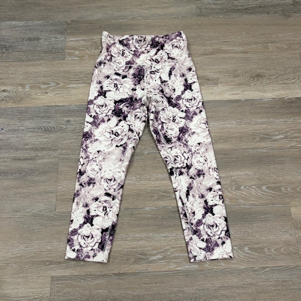 Balance Collection Womens Purple Floral High Waisted Yoga Leggings Size Small